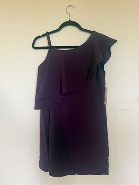 TCEC One-Shoulder Ruffle Mini Dress in Deep Plum